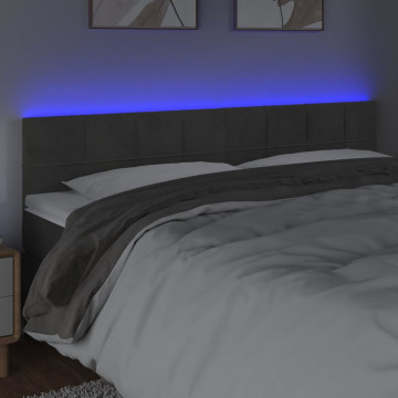 Tăblie de pat cu LED, gri închis, 200x5x78/88 cm, catifea - Img 3
