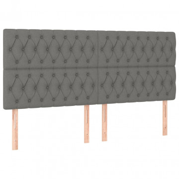 Tăblie de pat cu LED, gri închis, 200x7x118/128 cm, textil - Img 4