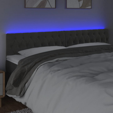 Tăblie de pat cu LED, gri închis, 200x7x78/88 cm, catifea - Img 3