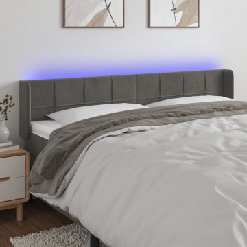 Tăblie de pat cu LED, gri închis, 203x16x78/88 cm, catifea - Img 1