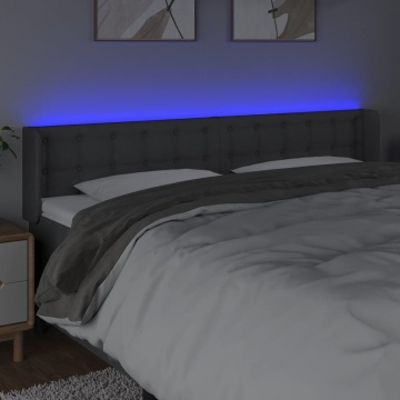 Tăblie de pat cu LED, gri închis, 203x16x78/88 cm, textil - Img 4