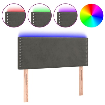 Tăblie de pat cu LED, gri închis, 80x5x78/88 cm, catifea - Img 2