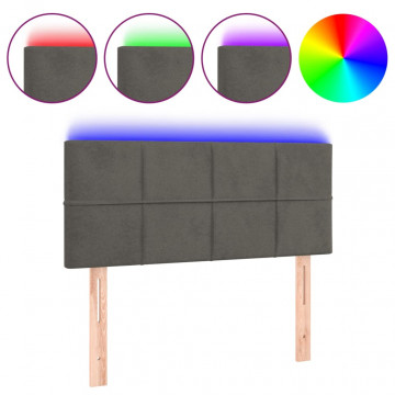Tăblie de pat cu LED, gri închis, 80x5x78/88 cm, catifea - Img 2