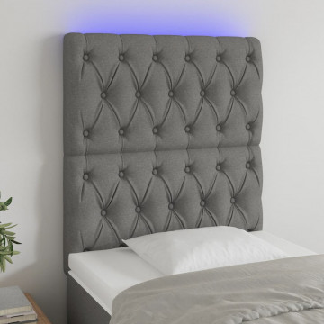 Tăblie de pat cu LED, gri închis, 80x7x118/128 cm, textil - Img 1