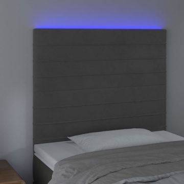 Tăblie de pat cu LED, gri închis, 90x5x118/128 cm, catifea - Img 3