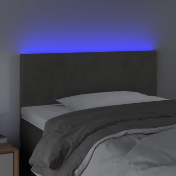 Tăblie de pat cu LED, gri închis, 90x5x78/88 cm, catifea - Img 3