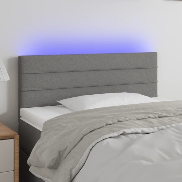 Tăblie de pat cu LED, gri închis, 90x5x78/88 cm, textil - Img 1