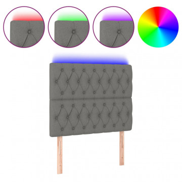 Tăblie de pat cu LED, gri închis, 90x7x118/128 cm, textil - Img 2