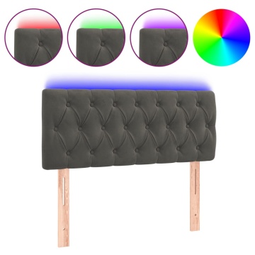 Tăblie de pat cu LED, gri închis, 90x7x78/88 cm, catifea - Img 2