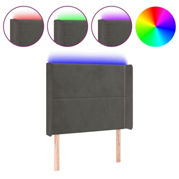 Tăblie de pat cu LED, gri închis, 93x16x118/128 cm, catifea - Img 2