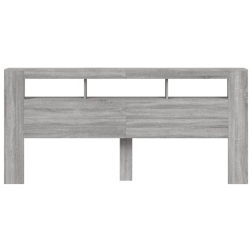 Tăblie de pat cu LED, gri sonoma, 220x18,5x103,5 cm, lemn - Img 5