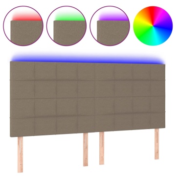 Tăblie de pat cu LED, gri taupe, 200x5x118/128 cm, textil - Img 2