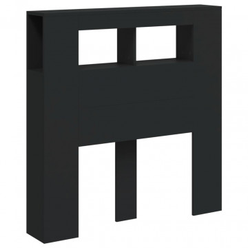 Tăblie de pat cu LED, negru, 100x18,5x103,5 cm, lemn - Img 3