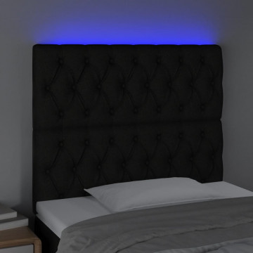 Tăblie de pat cu LED, negru, 100x7x118/128 cm, textil - Img 3