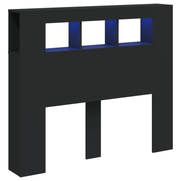 Tăblie de pat cu LED, negru, 120x18,5x103,5 cm, lemn - Img 2
