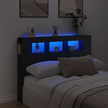 Tăblie de pat cu LED, negru, 140x18,5x103,5 cm, lemn - Img 1