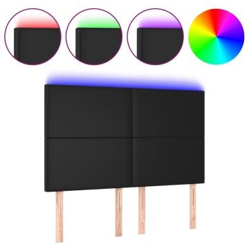Tăblie de pat cu LED, negru, 144x5x118/128 cm, piele ecologică - Img 2