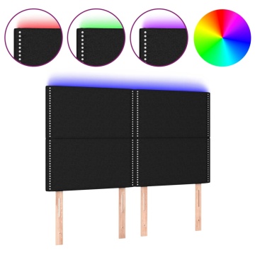 Tăblie de pat cu LED, negru, 144x5x118/128 cm, textil - Img 2