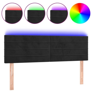Tăblie de pat cu LED, negru, 144x5x78/88 cm, catifea - Img 2