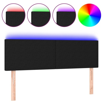 Tăblie de pat cu LED, negru, 144x5x78/88 cm, textil - Img 2