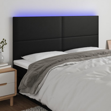 Tăblie de pat cu LED, negru, 200x5x118/128 cm, piele ecologică - Img 1