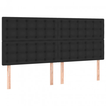 Tăblie de pat cu LED, negru, 200x5x118/128 cm, piele ecologică - Img 4