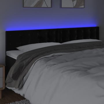 Tăblie de pat cu LED, negru, 200x5x78/88 cm, catifea - Img 3