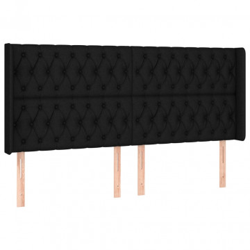 Tăblie de pat cu LED, negru, 203x16x118/128 cm, textil - Img 3