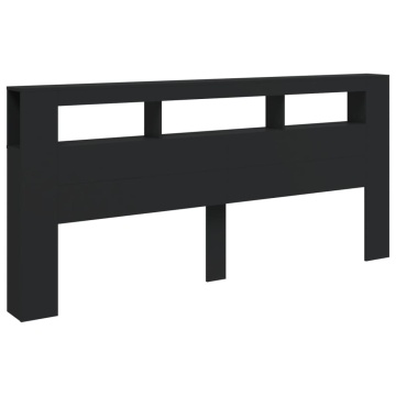 Tăblie de pat cu LED, negru, 220x18,5x103,5 cm, lemn - Img 3