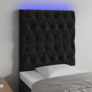 Tăblie de pat cu LED, negru, 80x7x118/128 cm, catifea - Img 1