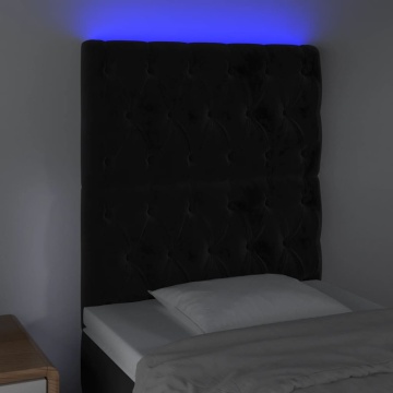 Tăblie de pat cu LED, negru, 80x7x118/128 cm, catifea - Img 3