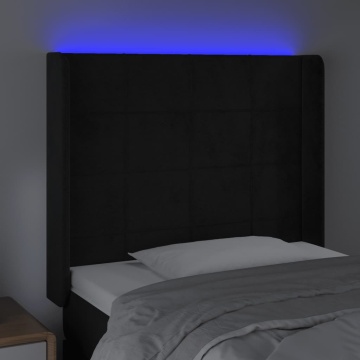 Tăblie de pat cu LED, negru, 83x16x118/128 cm, catifea - Img 4