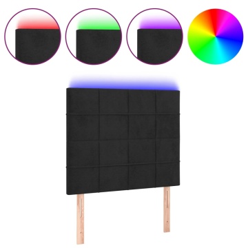 Tăblie de pat cu LED, negru, 90x5x118/128 cm, catifea - Img 2