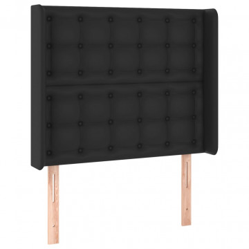Tăblie de pat cu LED, negru, 93x16x118/128 cm, piele ecologică - Img 3