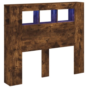 Tăblie de pat cu LED, stejar fumuriu, 120x18,5x103,5 cm, lemn - Img 2