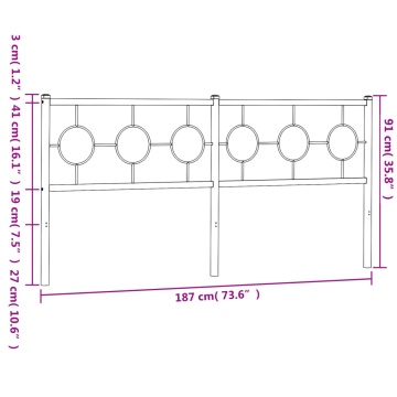 Tăblie de pat metalică, negru, 180 cm - Img 6