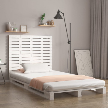 Tăblie de pat pentru perete, alb, 146x3x91,5 cm, lemn masiv pin - Img 1