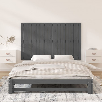 Tăblie de pat pentru perete, gri, 147x3x90 cm, lemn masiv pin - Img 3