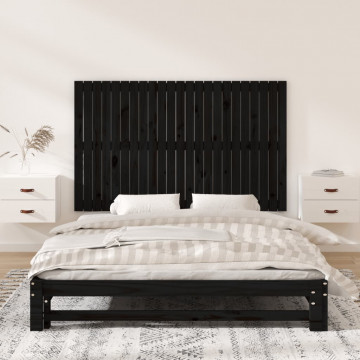 Tăblie de pat pentru perete, negru, 147x3x90 cm, lemn masiv pin - Img 3