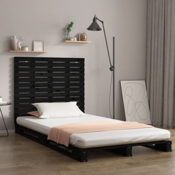 Tăblie de pat pentru perete, negru, 96x3x91,5 cm lemn masiv pin - Img 1