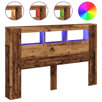 Tăblie pat cu LED lemn vechi 160x18,5x103,5 cm lemn prelucrat - Img 2
