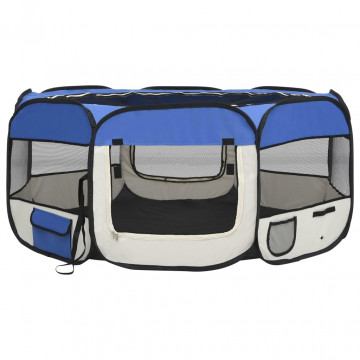 Țarc câini pliabil cu sac de transport, albastru, 145x145x61 cm - Img 2