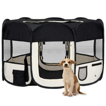 Țarc de câini pliabil cu sac de transport, negru, 125x125x61 cm - Img 1