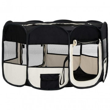 Țarc de câini pliabil cu sac de transport, negru, 145x145x61 cm - Img 3