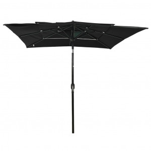 Umbrelă de soare 3 niveluri, stâlp aluminiu, negru, 2,5x2,5 m - Img 3