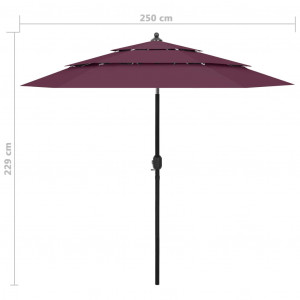 Umbrelă de soare 3 niveluri, stâlp aluminiu, roșu bordo, 2,5 m - Img 7