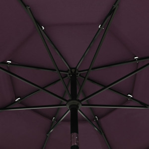 Umbrelă de soare 3 niveluri, stâlp aluminiu, roșu bordo, 3,5 m - Img 2
