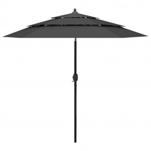Umbrelă de soare 3 niveluri, stâlp de aluminiu, antracit, 2,5 m - Img 1