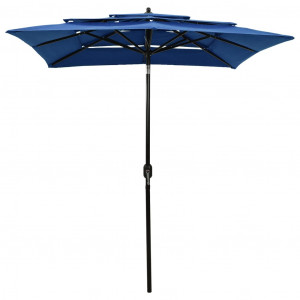Umbrelă de soare 3 niveluri, stâlp de aluminiu, azuriu, 2x2 m - Img 2
