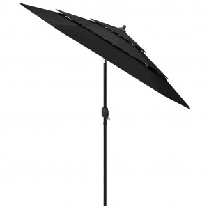 Umbrelă de soare 3 niveluri, stâlp de aluminiu, negru, 2,5 m - Img 3